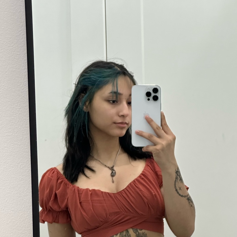 orangish redish small crop top